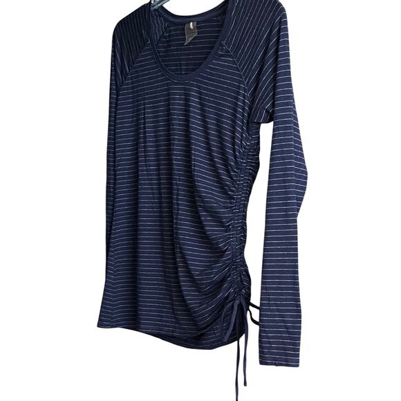 CALIA LONG SLV PULL-OVER RND NECKLINE TOP, WOMEN, L, NAVY BLUE & GREY PINSTRIPES - Picture 3 of 10
